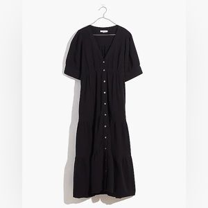 Madewell Lightspun Button-Front Tiered Midi Dress